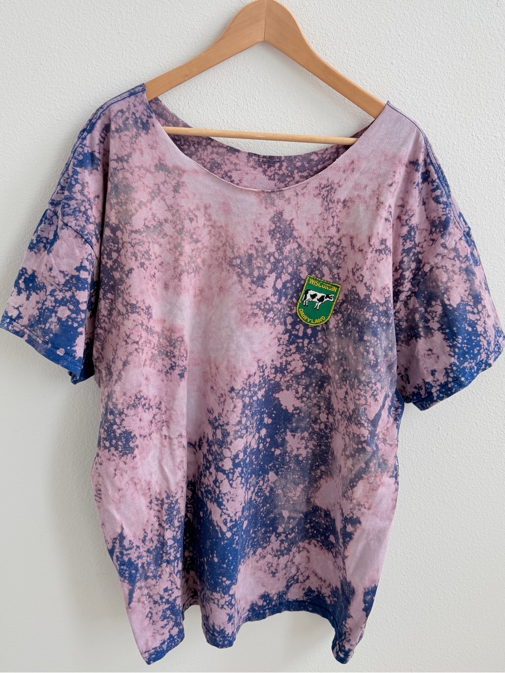 Custom "Wisconsin Dairyland" Patch Distressed Bleach Tee - Picture 2 of 12